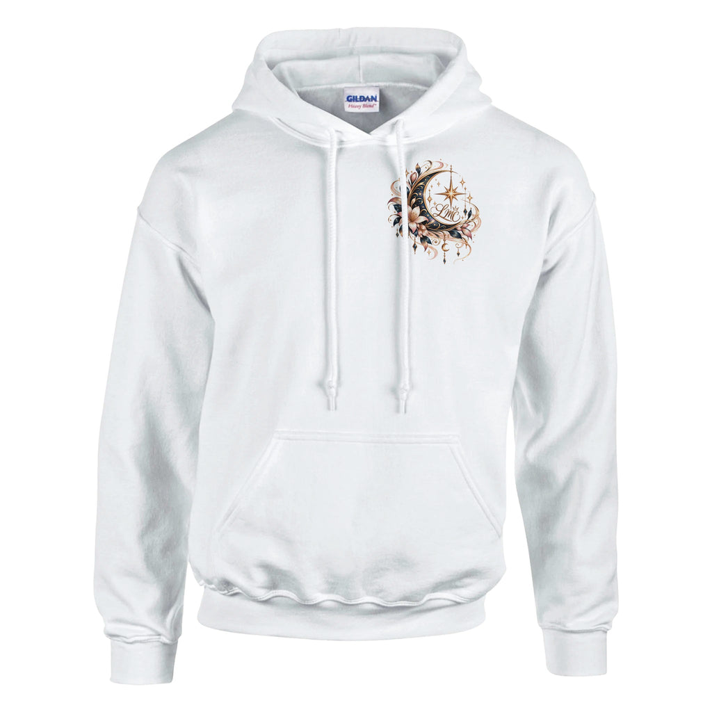 Sweat à capuche unisexe LMC blanc, motif Lune fleurie – Le Monde de Charline