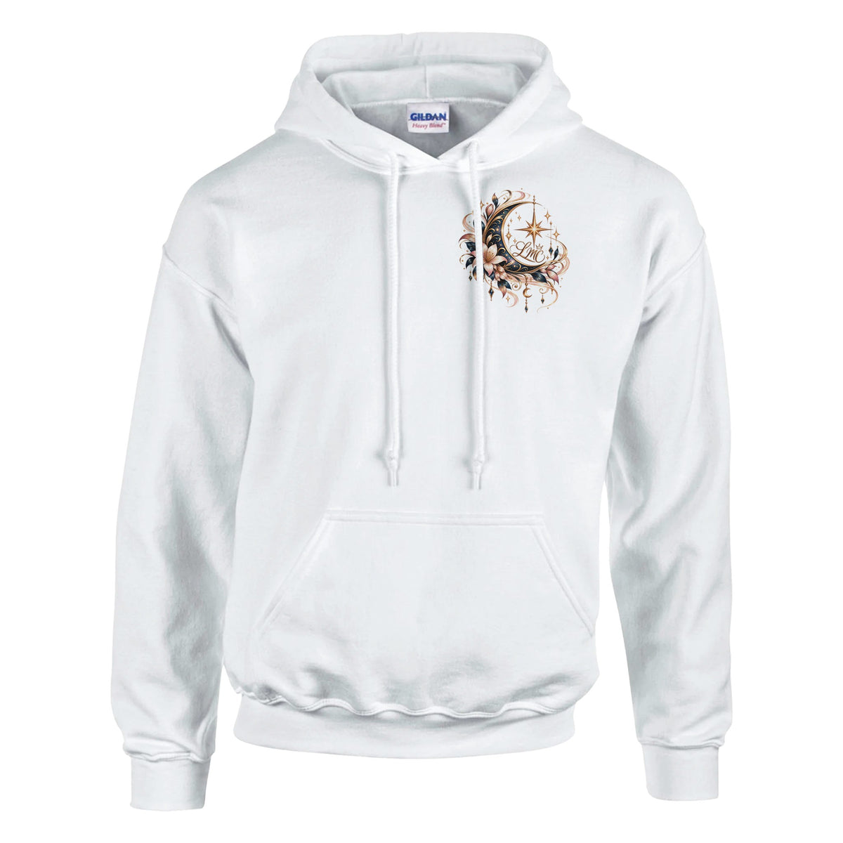 Sweat à capuche unisexe LMC blanc, motif Lune fleurie – Le Monde de Charline